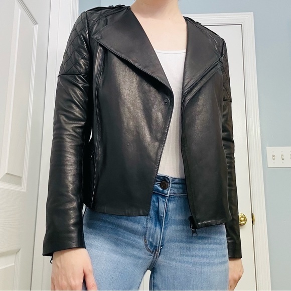 Vince Leather Jacket Black Biker Zip Up Moto Fall Designer Grunge Extra Small - Picture 1 of 8
